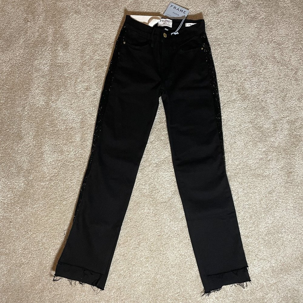 Women's size 23 FRAME Denim Le High Straight Stagger Hem Jeans in NIOR